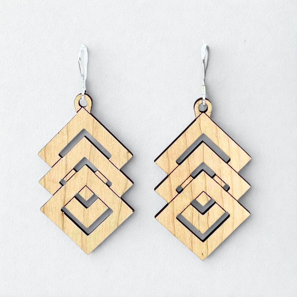 Descending Diamonds | Curly Maple Wood Sterling Silver Earrings