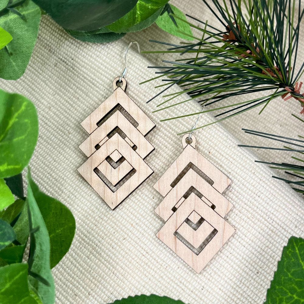 Descending Diamonds | Curly Maple Wood Sterling Silver Earrings