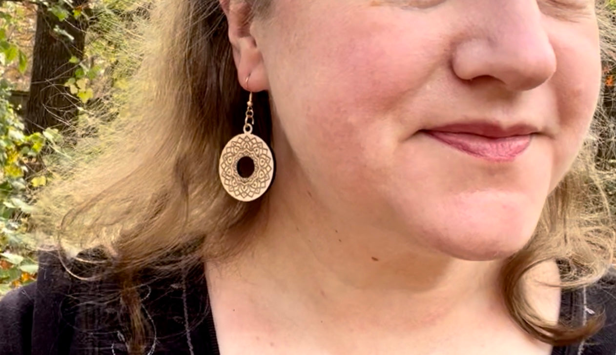 Filigree Donut Laser Engraved Wood Earrings