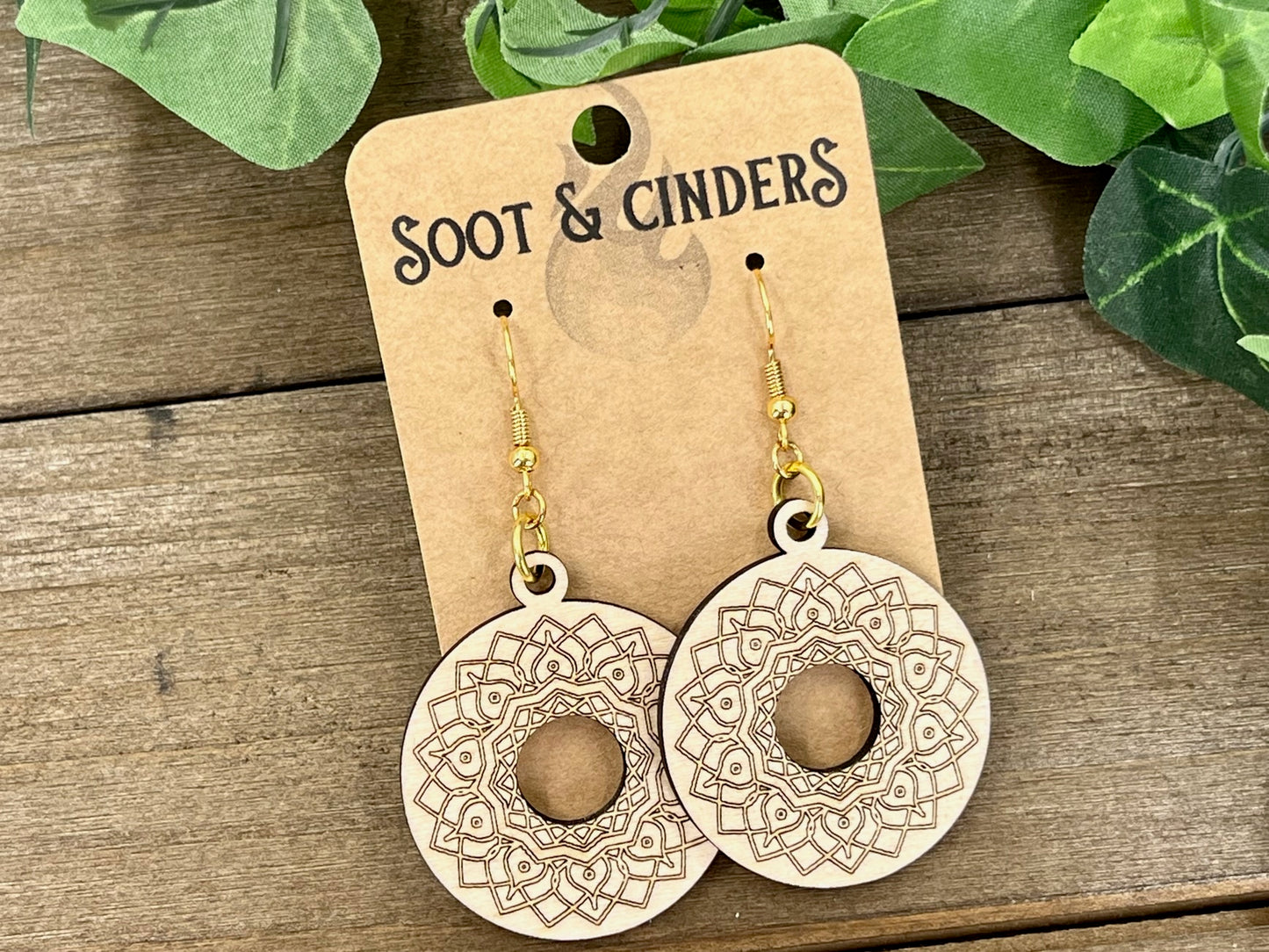 Filigree Donut Laser Engraved Wood Earrings