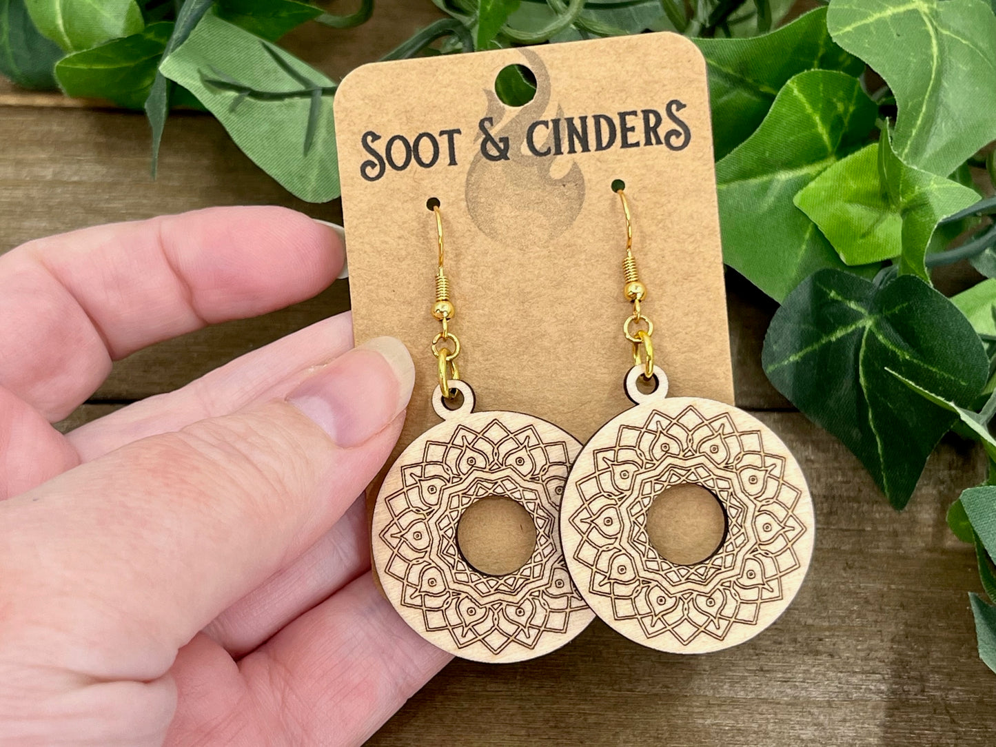 Filigree Donut Laser Engraved Wood Earrings