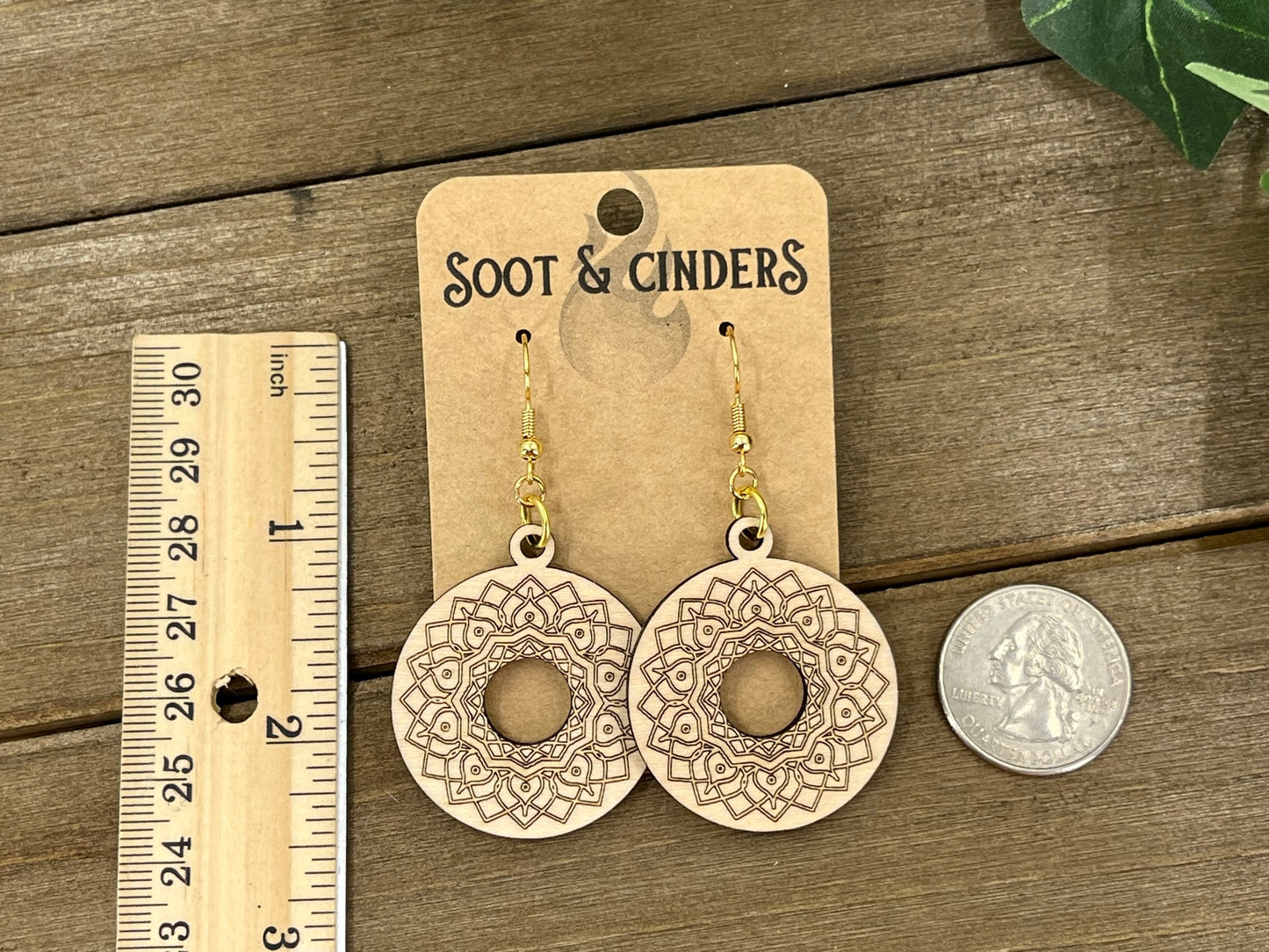 Filigree Donut Laser Engraved Wood Earrings