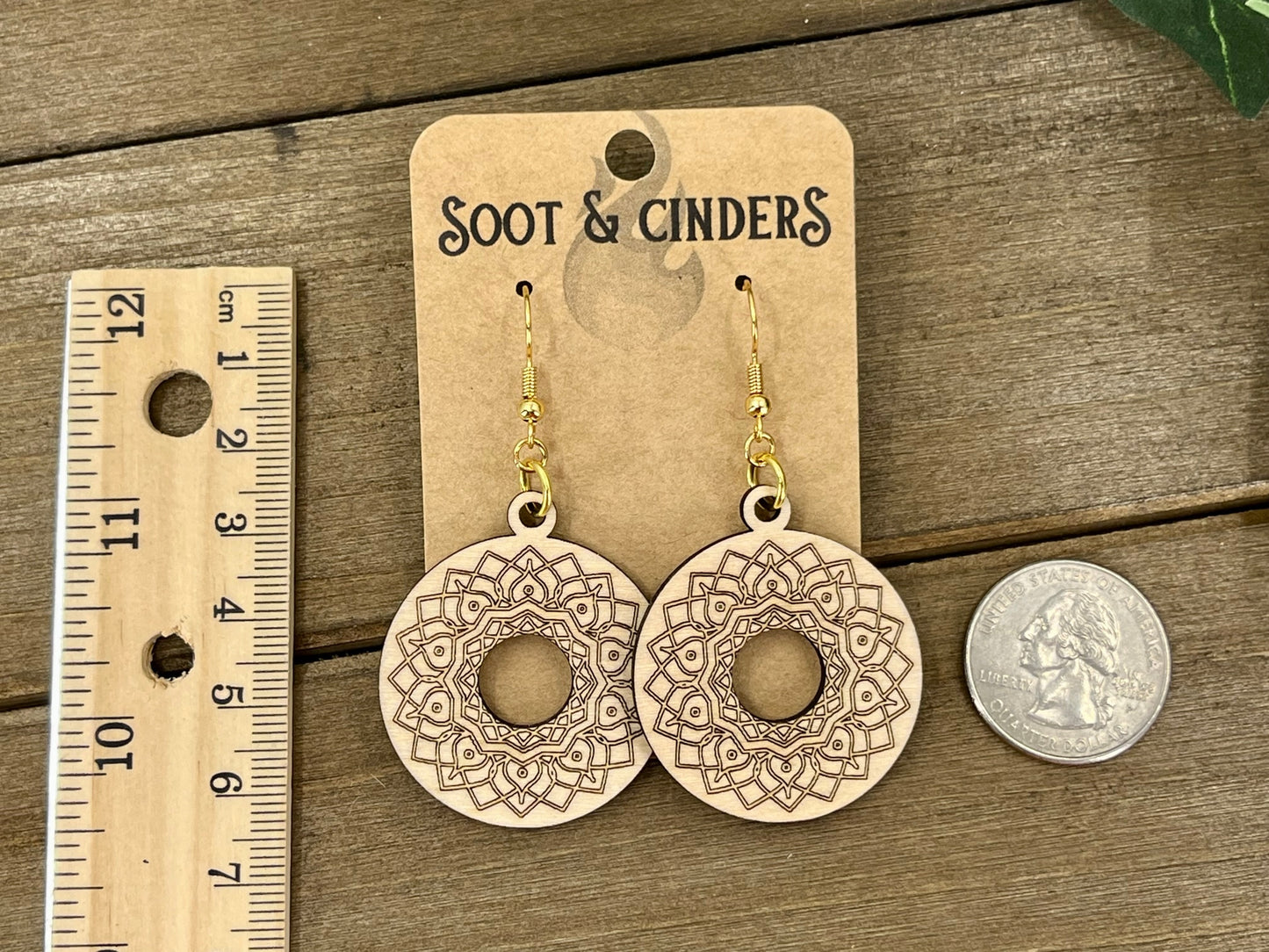 Filigree Donut Laser Engraved Wood Earrings