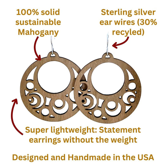 Moon Bubbles (Mahogany and Recycled Sterling Silver Earrings)