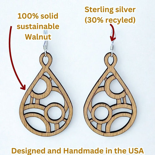 Circular Infinity (Beech Wood and Recycled Sterling Silver Earrings)