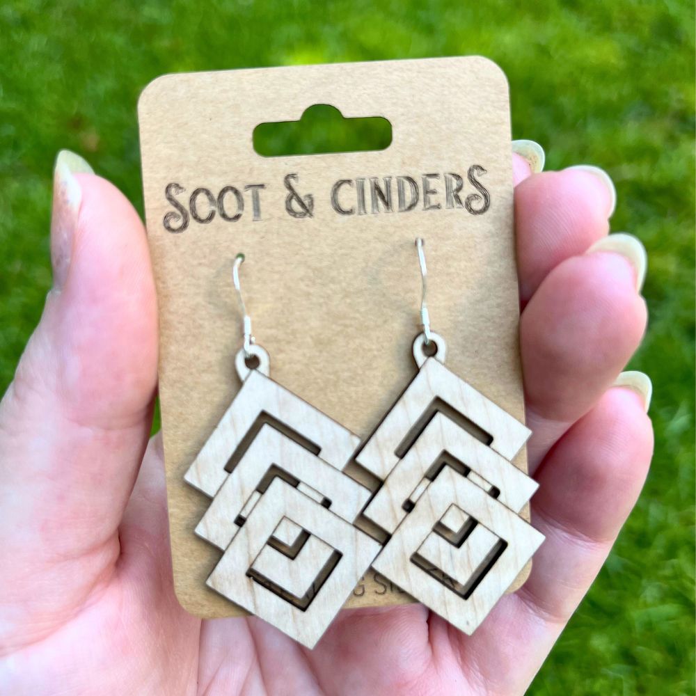 Descending Diamonds | Curly Maple Wood Sterling Silver Earrings