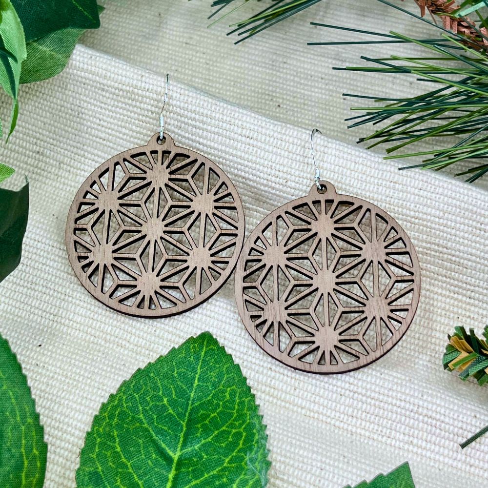 Diamonds in Diamonds Geometric Round Sterling Silver Mahogany Earrings