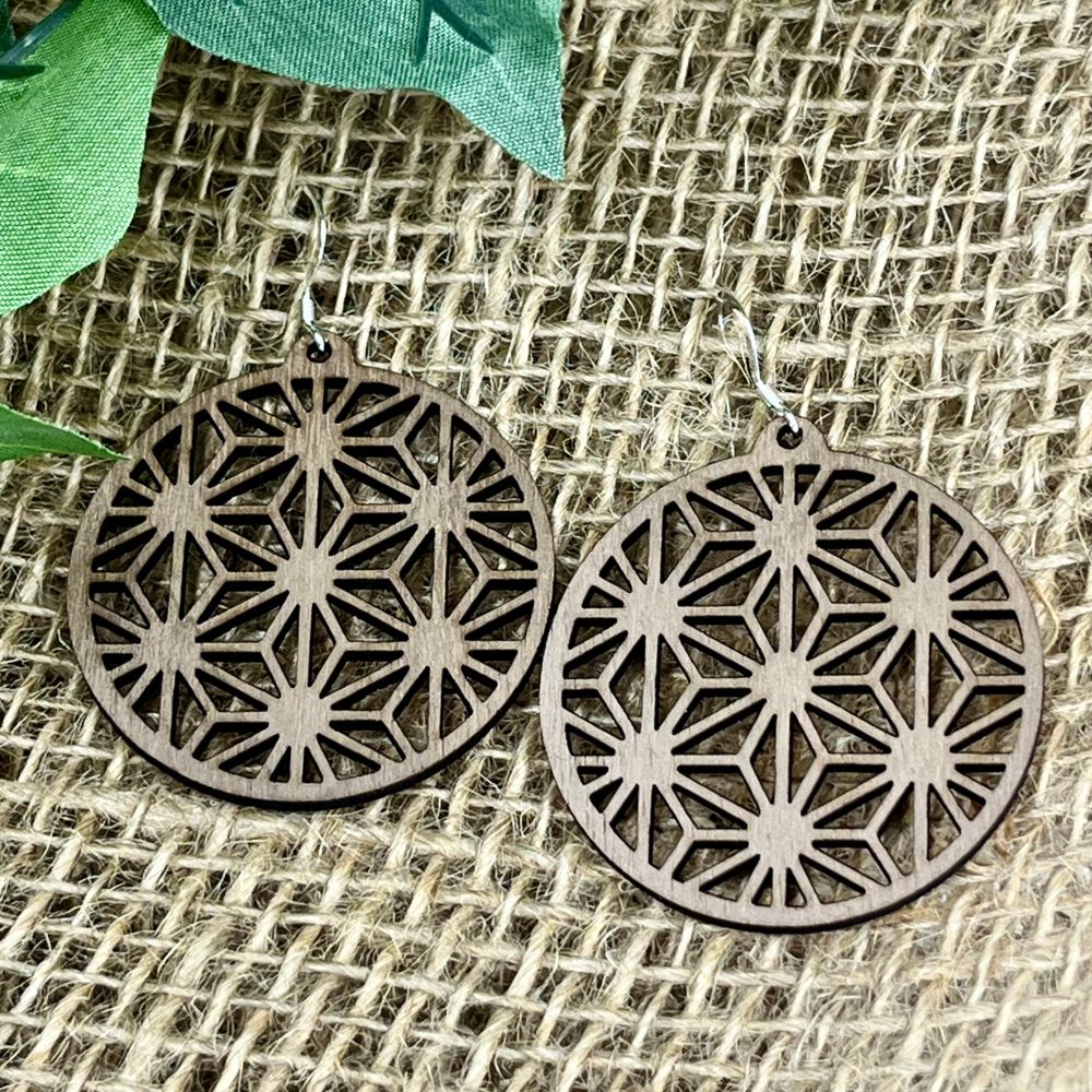 Diamonds in Diamonds Geometric Round Sterling Silver Mahogany Earrings
