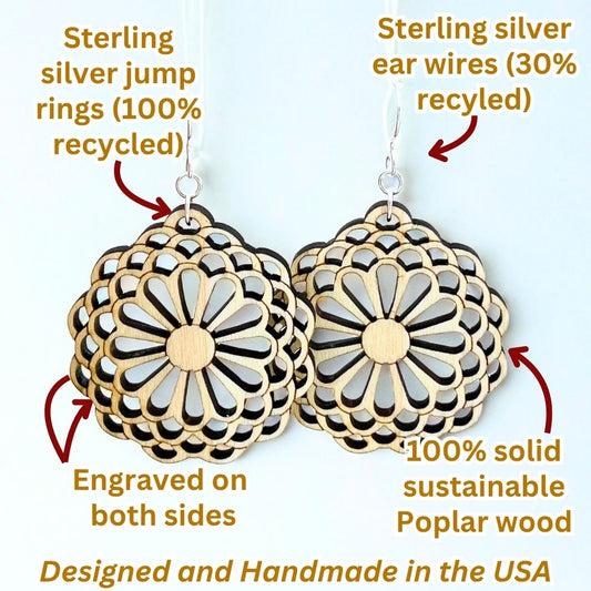 Bloom Where You're Planted (Poplar Wood and Recycled Sterling Silver Earrings)