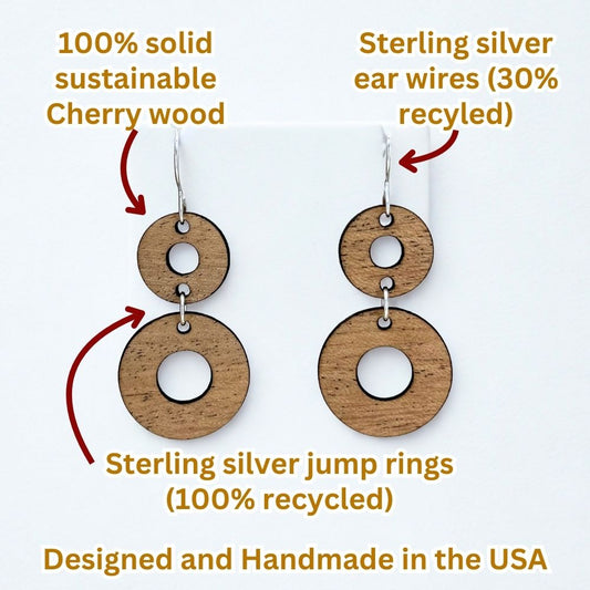 Loop de Loop (Cherry Wood and Recycled Sterling Silver Earrings)