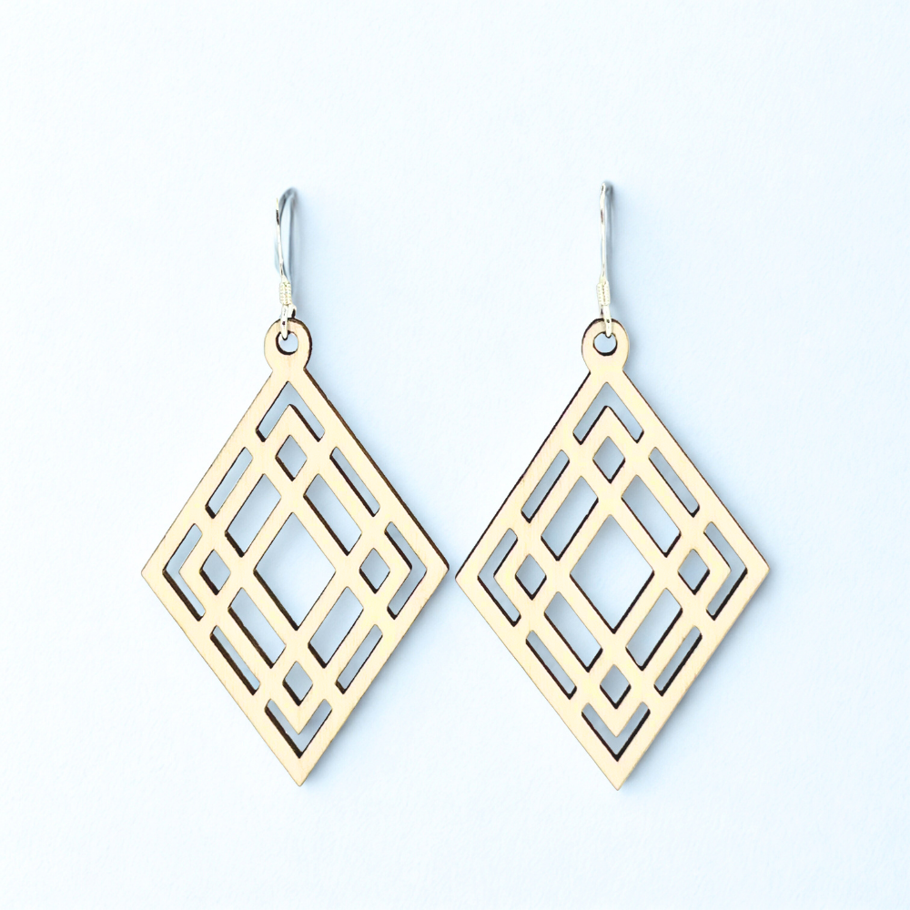 Geometric Diamonds in Diamonds| Aspen Wood Sterling Silver Earrings