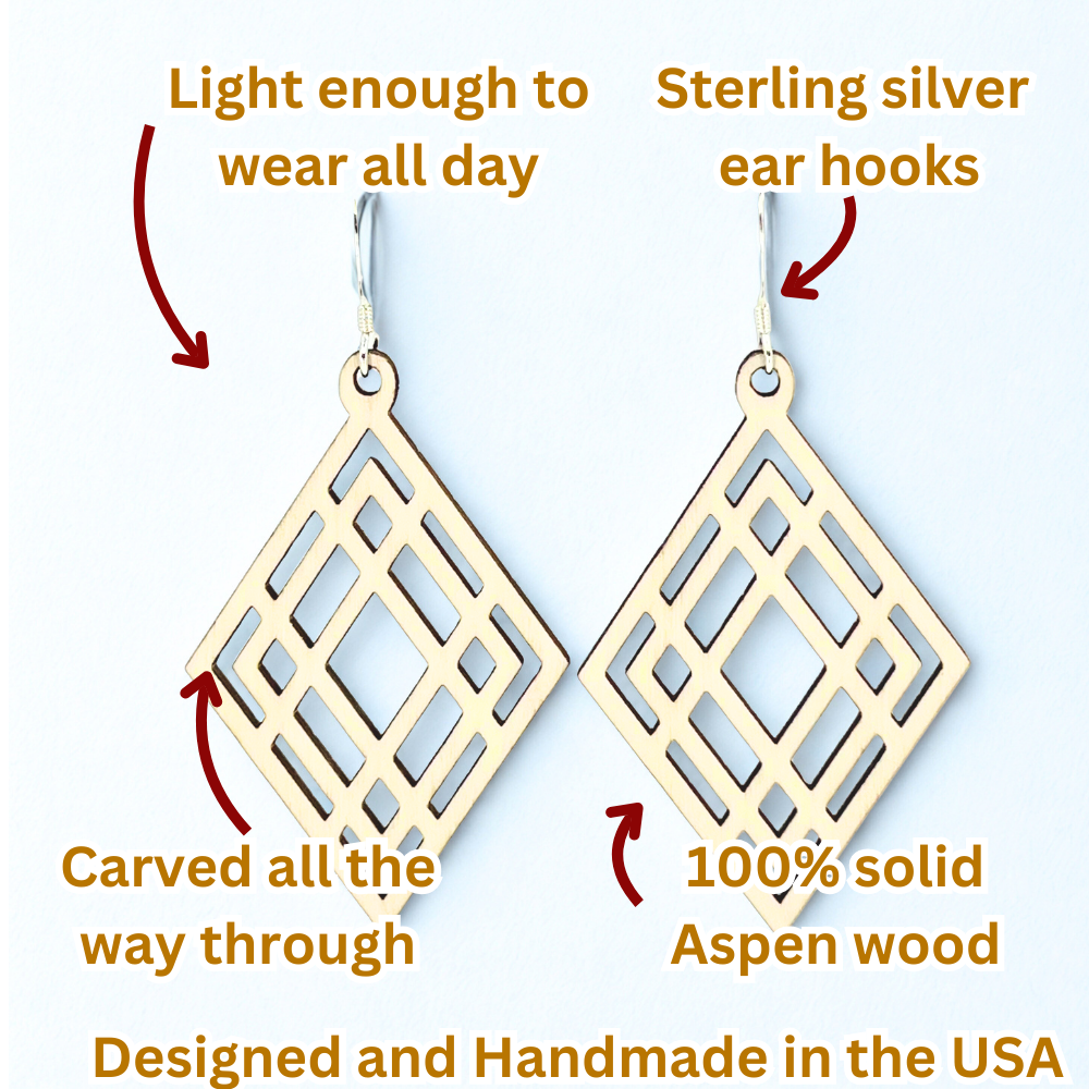 Geometric Diamonds in Diamonds| Aspen Wood Sterling Silver Earrings