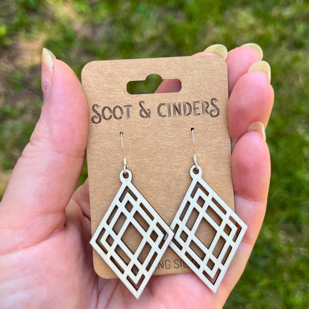 Geometric Diamonds in Diamonds| Aspen Wood Sterling Silver Earrings