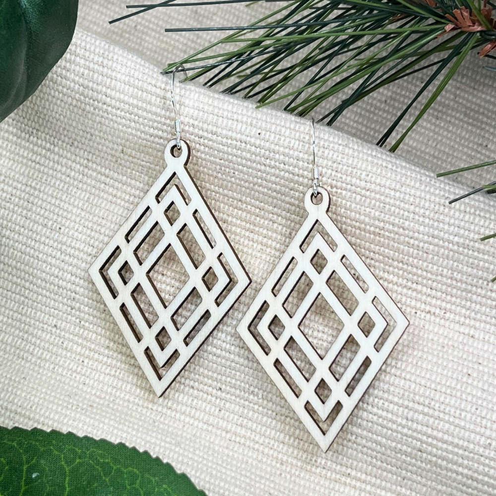 Geometric Diamonds in Diamonds| Aspen Wood Sterling Silver Earrings