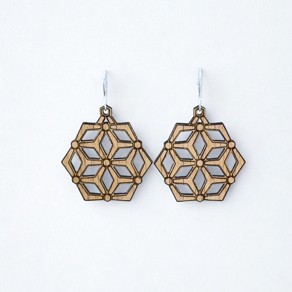 Hivemind (Red Oak and Recycled Sterling Silver Earrings)