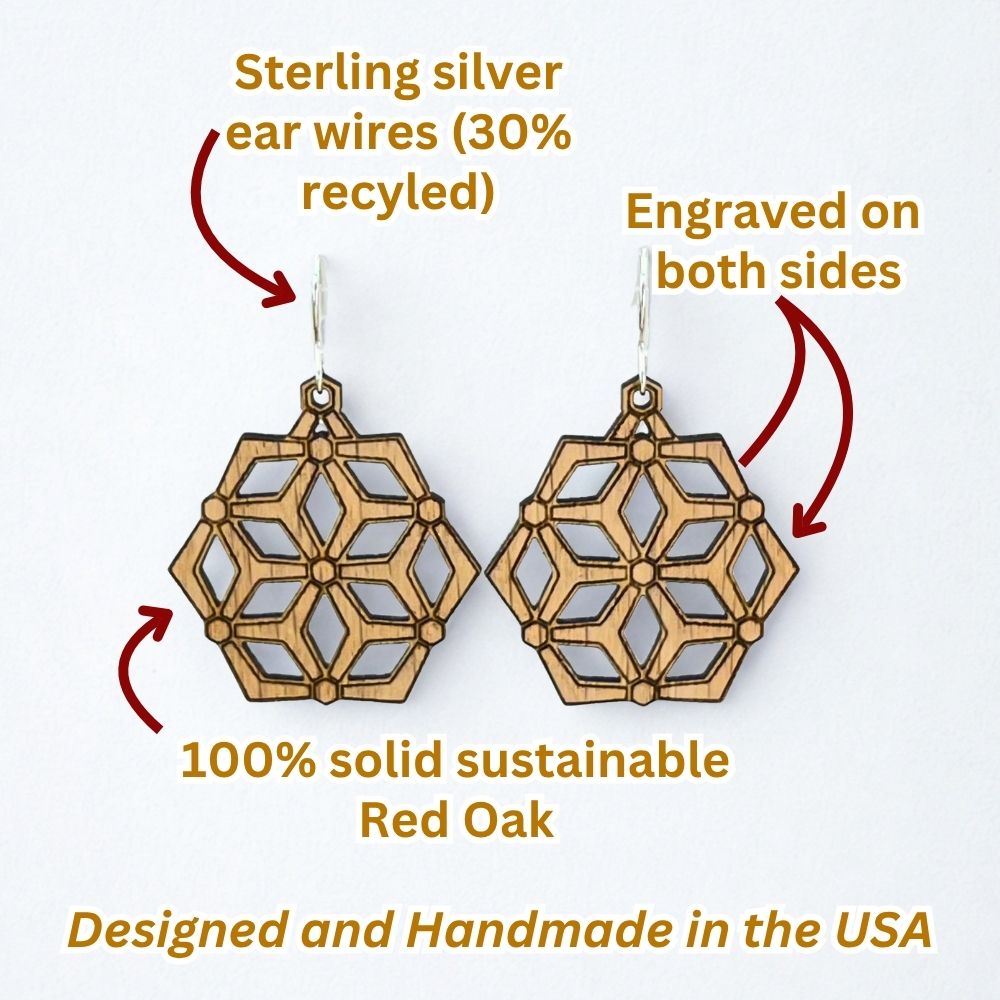 Hivemind (Red Oak and Recycled Sterling Silver Earrings)