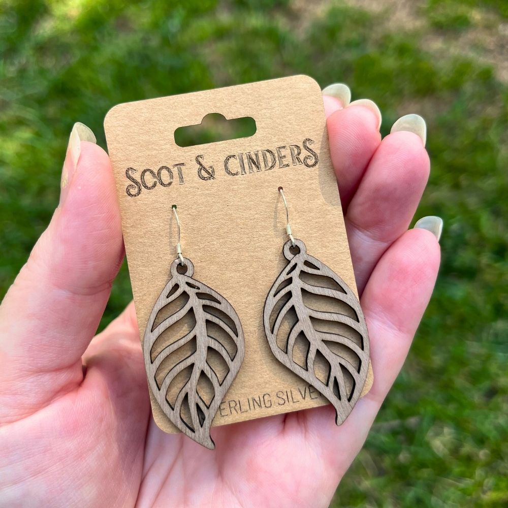Leaf Cutout Pattern | Mahogany Wood Sterling Silver Earrings