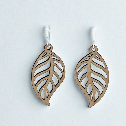 Leaf It All Behind (Mahogany Wood and Recycled Sterling Silver Earrings)