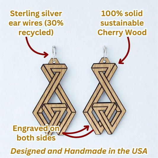 Tangle Triangle (Beech Wood and Recycled Sterling Silver Earrings)