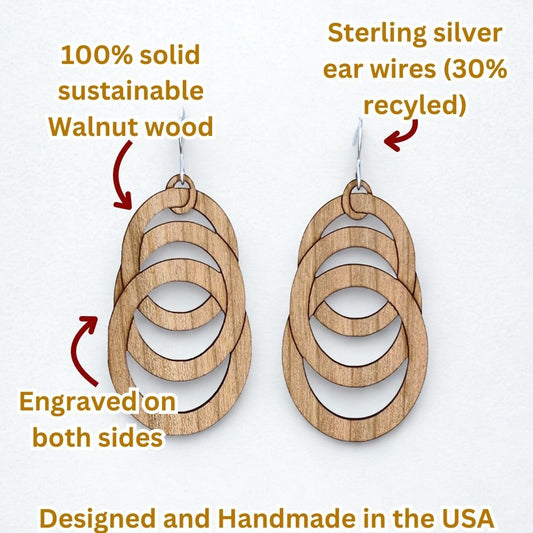 Optical Ovals (Walnut Wood and Recycled Sterling Silver Earrings)