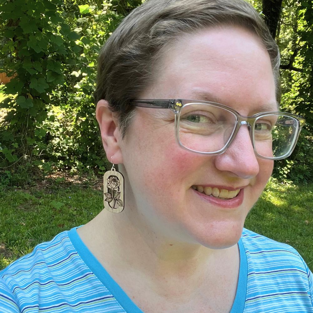 Rose Floating above Rectangular Frame | Red Oak Wood Sterling Silver Earrings