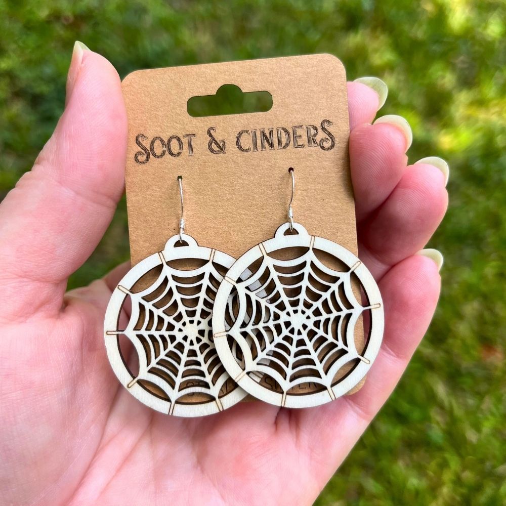 Spiderweb Cutout Pattern | Aspen Wood Sterling Silver Earrings
