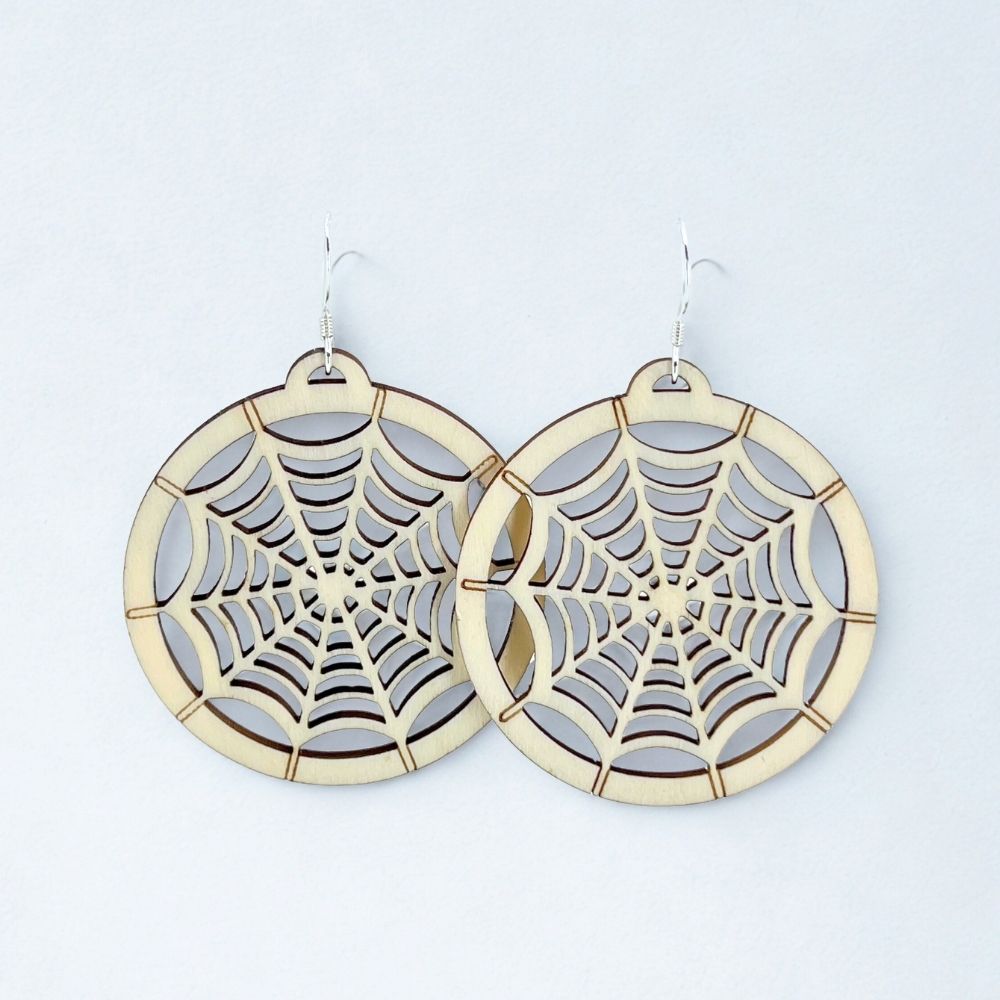 Spiderweb Cutout Pattern | Aspen Wood Sterling Silver Earrings