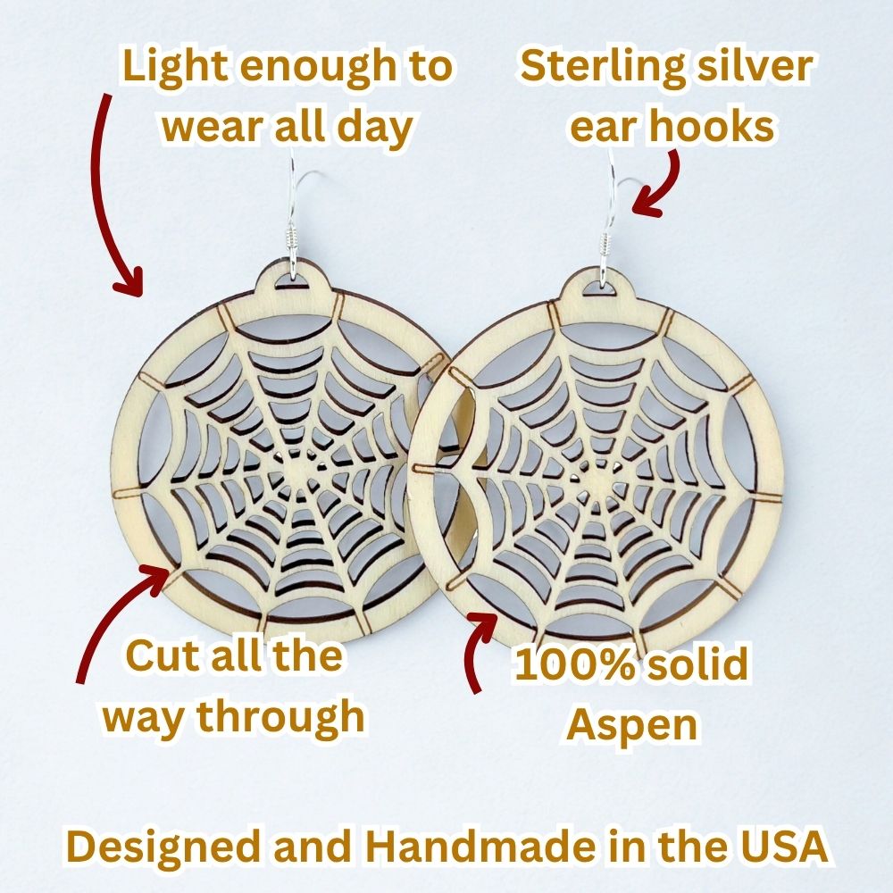 Spiderweb Cutout Pattern | Aspen Wood Sterling Silver Earrings