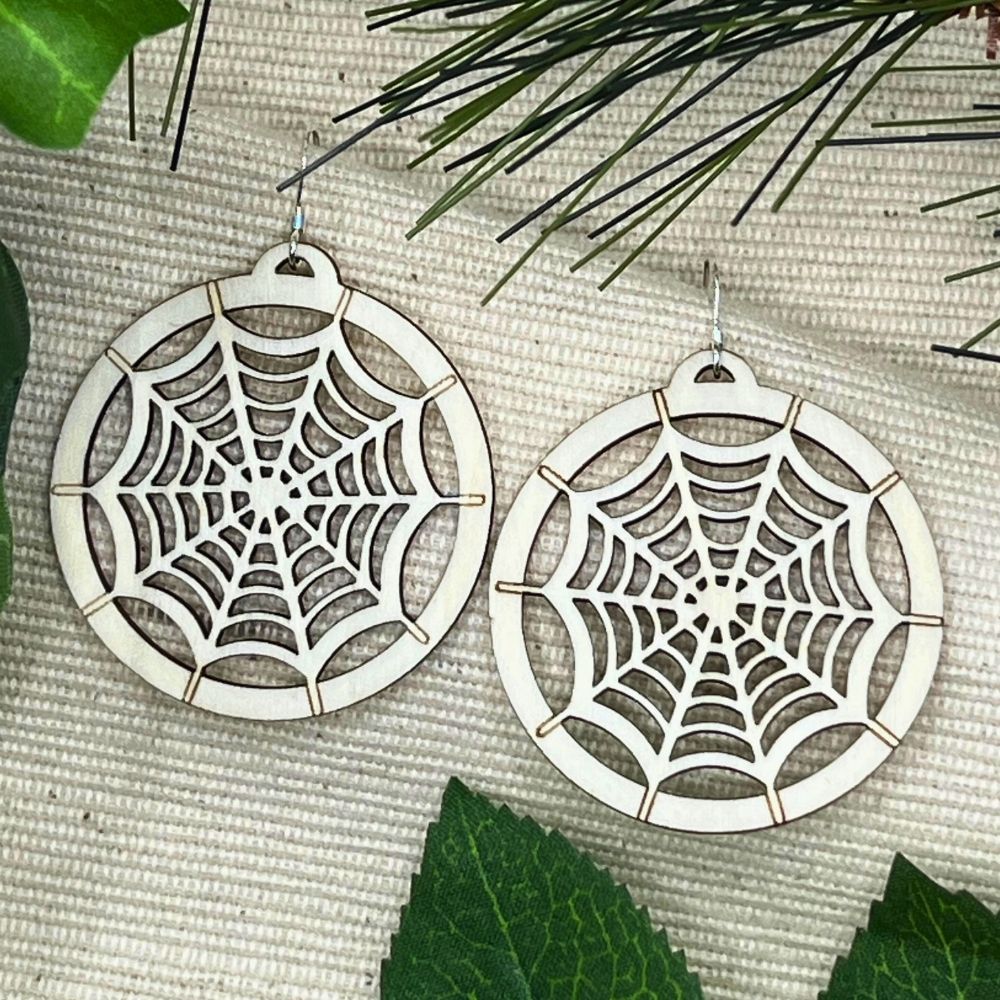 Spiderweb Cutout Pattern | Aspen Wood Sterling Silver Earrings