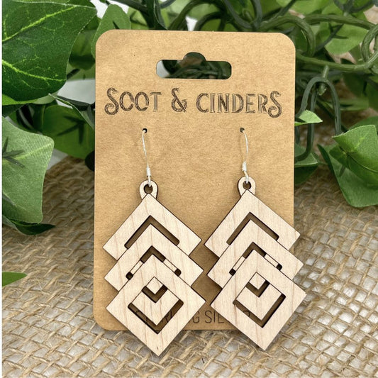 Descending Diamonds | Curly Maple Wood Sterling Silver Earrings