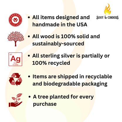 Promotional graphic for Soot & Cinders explaining their sustainability programs