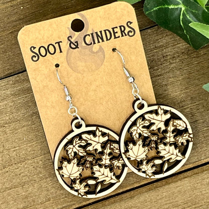 Autumn Falling Leaves Natural Wood Earrings