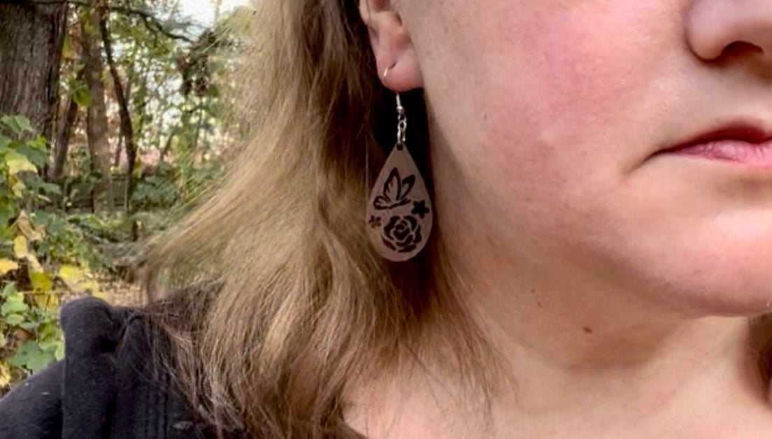 Brown Butterfly Rose Teardrop Earrings