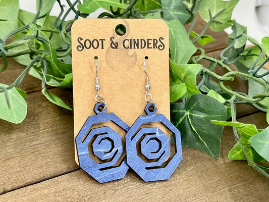 Denim Blue Octagon Cutout Wood Earrings