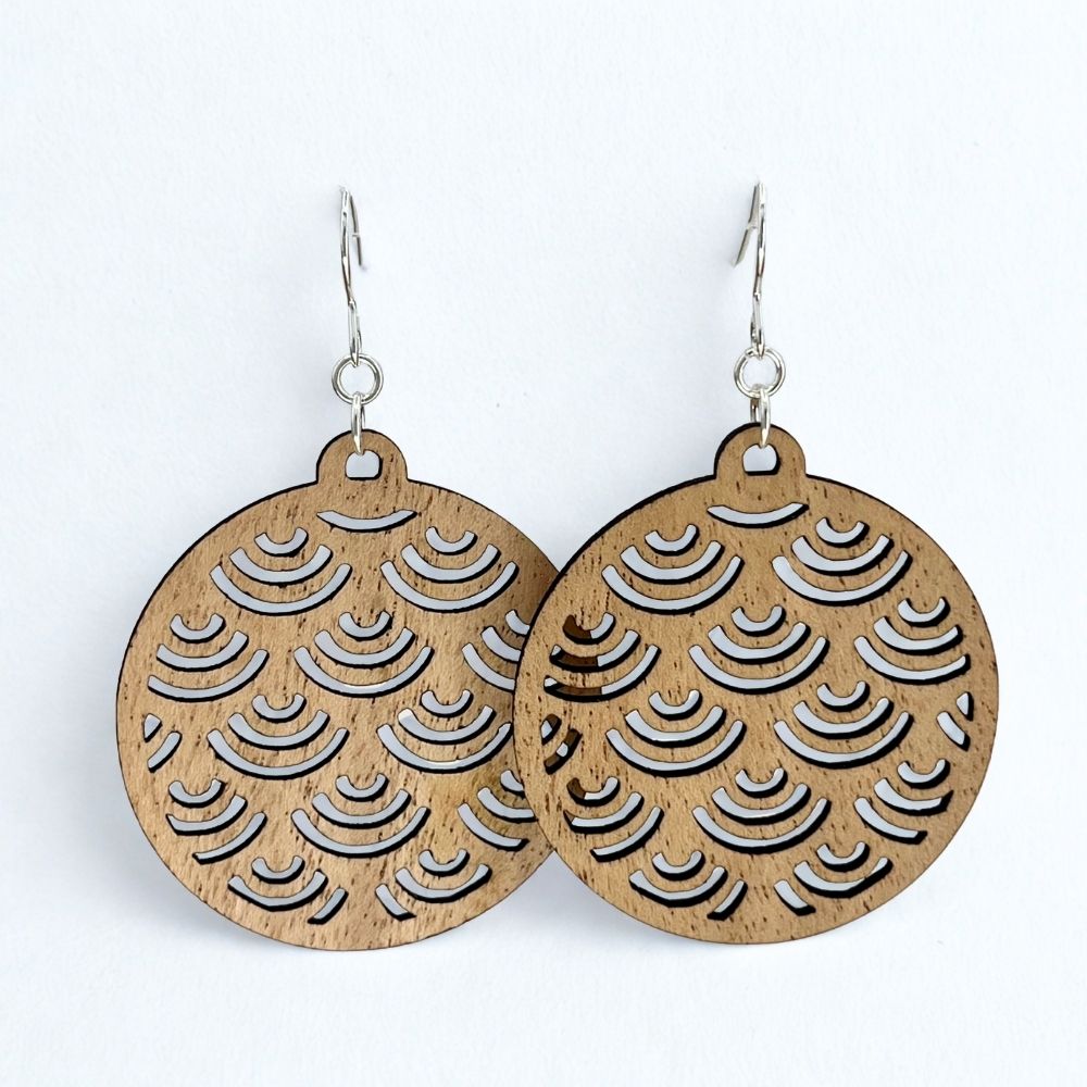 Fanfare (Cherry Wood and Recycled Sterling Silver Earrings)