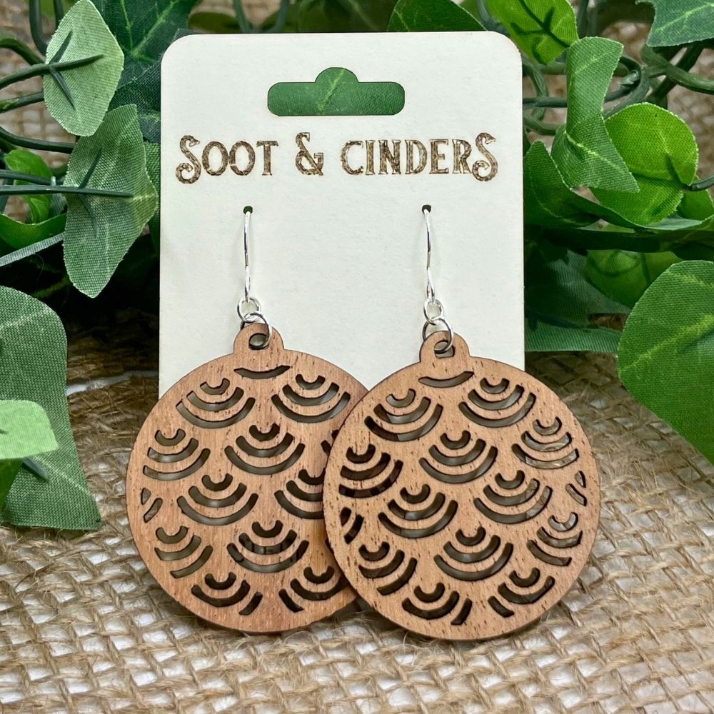 Fanfare (Cherry Wood and Recycled Sterling Silver Earrings)