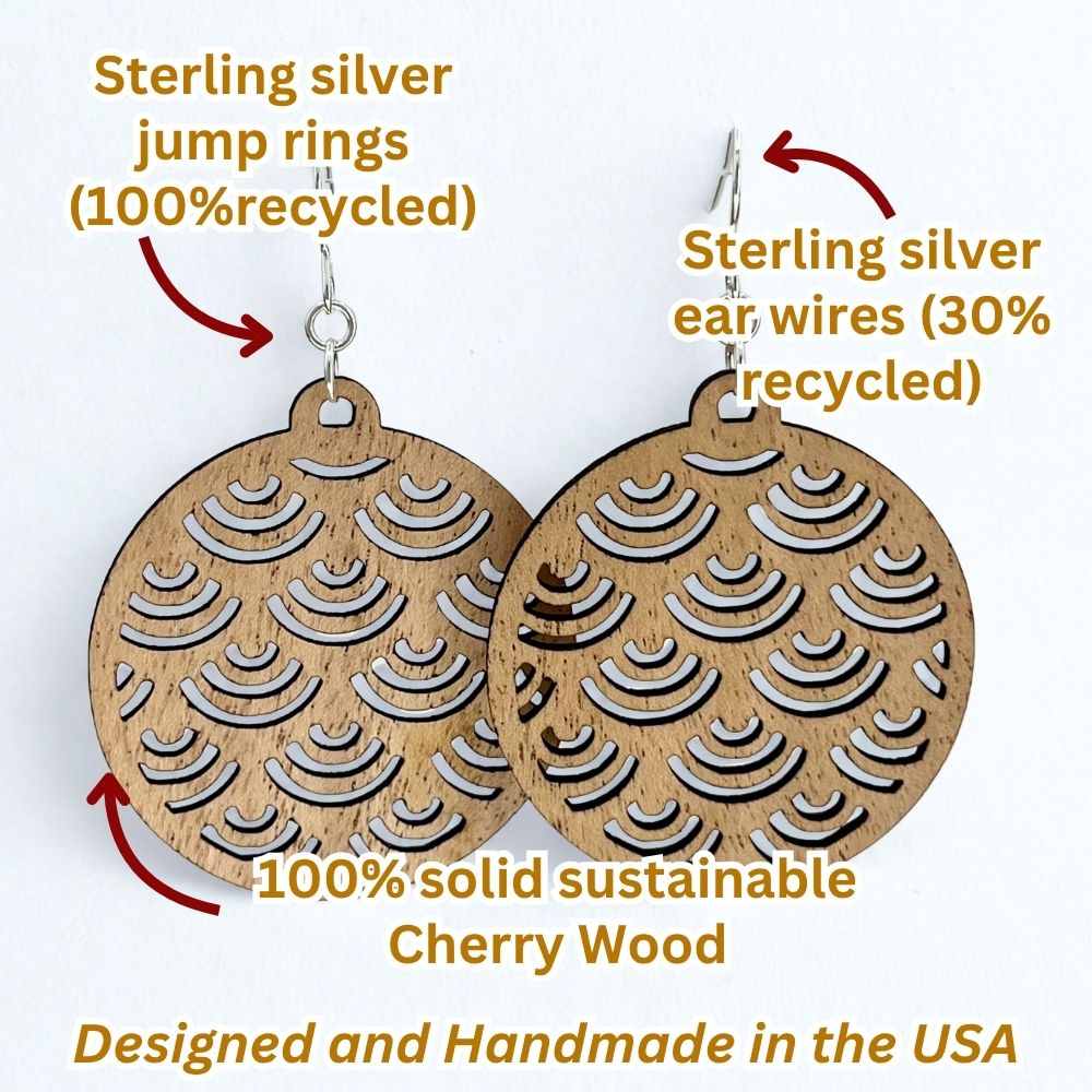 Fanfare (Cherry Wood and Recycled Sterling Silver Earrings)
