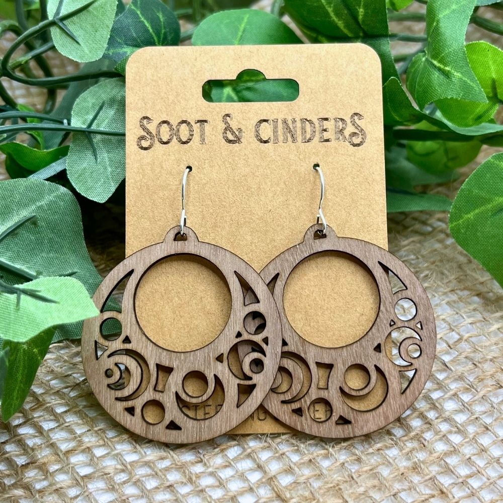 Moon Bubbles (Mahogany and Recycled Sterling Silver Earrings)