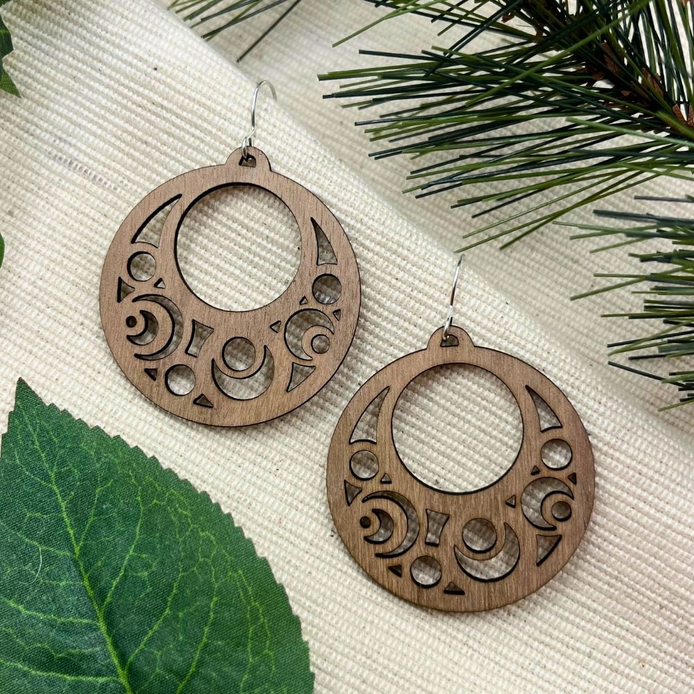Moon Bubbles (Mahogany and Recycled Sterling Silver Earrings)