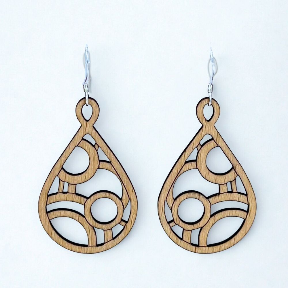 Circular Infinity (Beech Wood and Recycled Sterling Silver Earrings)