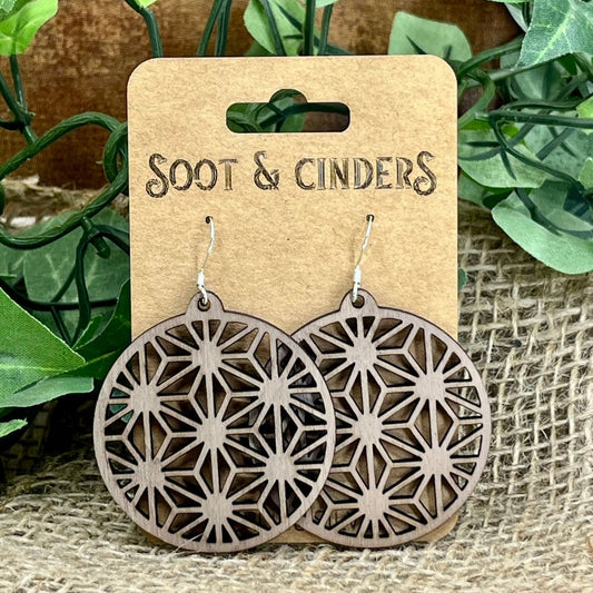Diamonds in Diamonds Geometric Round Sterling Silver Mahogany Earrings