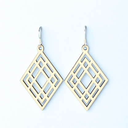 Geometric Diamonds in Diamonds| Aspen Wood Sterling Silver Earrings