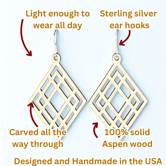 Geometric Diamonds in Diamonds| Aspen Wood Sterling Silver Earrings