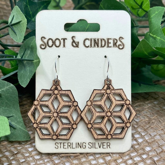 Hivemind (Red Oak and Recycled Sterling Silver Earrings)