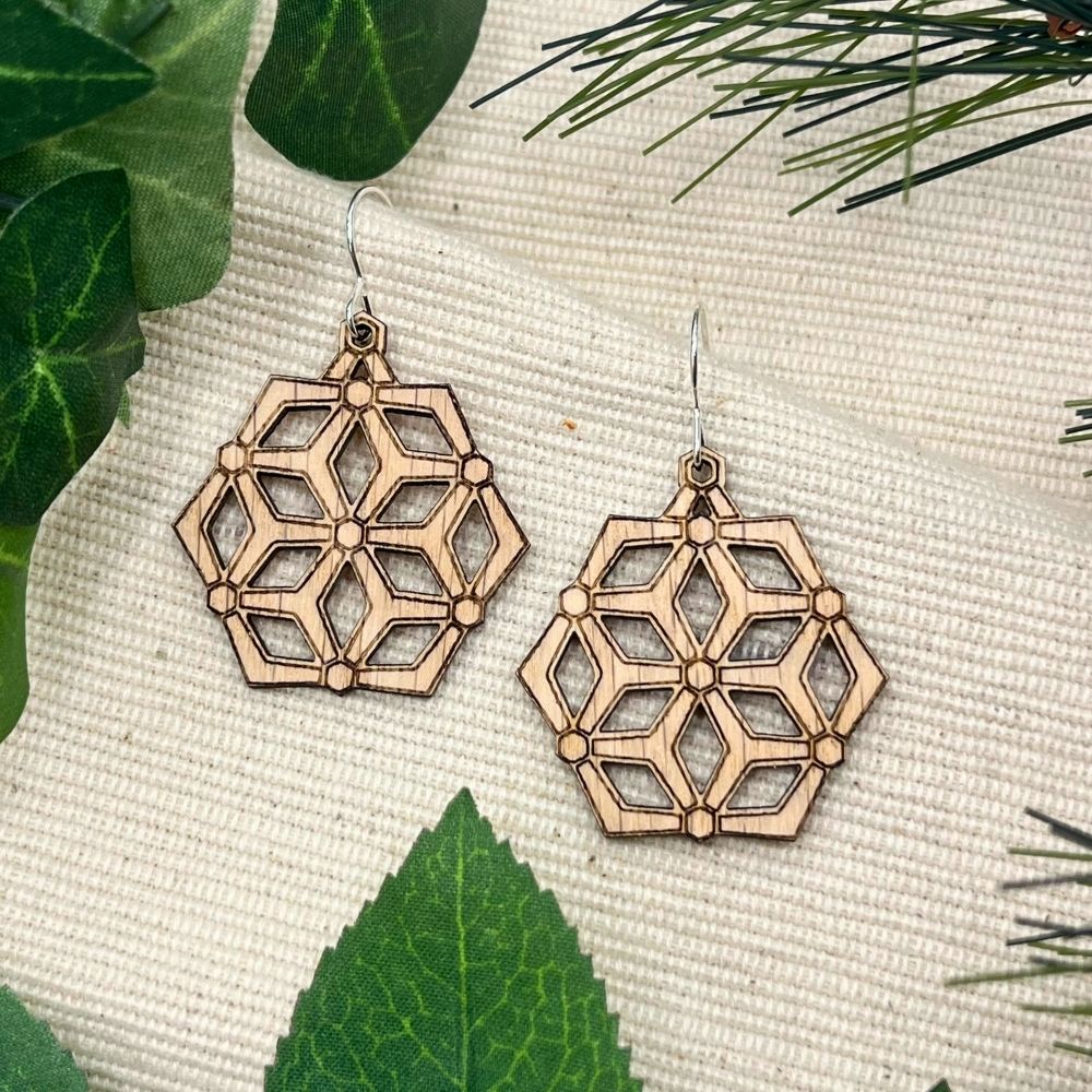 Hivemind (Red Oak and Recycled Sterling Silver Earrings)