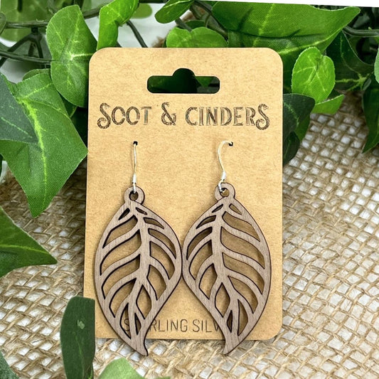 Leaf Cutout Pattern | Mahogany Wood Sterling Silver Earrings