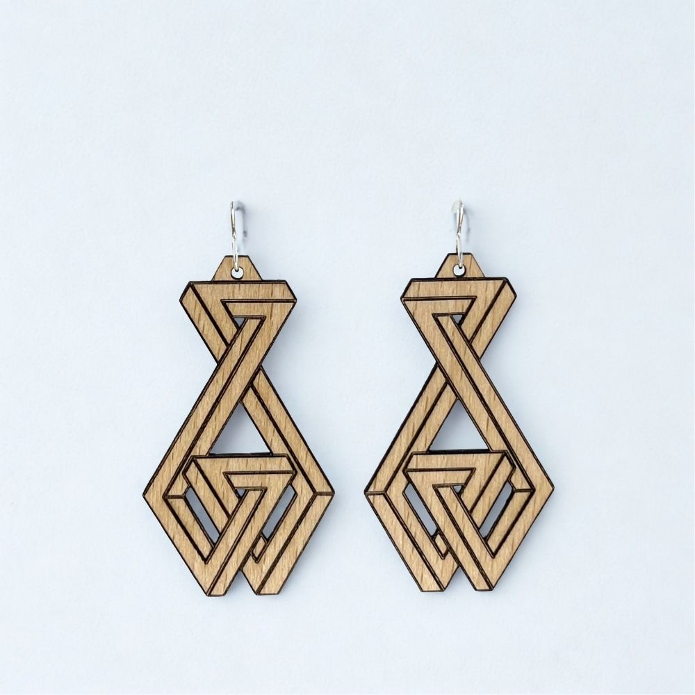 Tangle Triangle (Beech Wood and Recycled Sterling Silver Earrings)