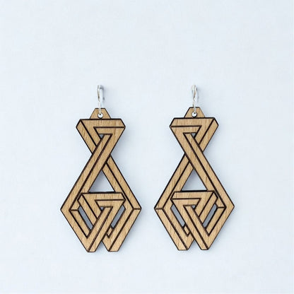 Tangle Triangle (Beech Wood and Recycled Sterling Silver Earrings)
