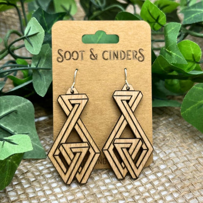 Tangle Triangle (Beech Wood and Recycled Sterling Silver Earrings)