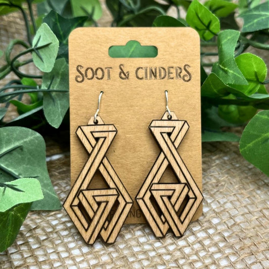 Tangle Triangle (Beech Wood and Recycled Sterling Silver Earrings)